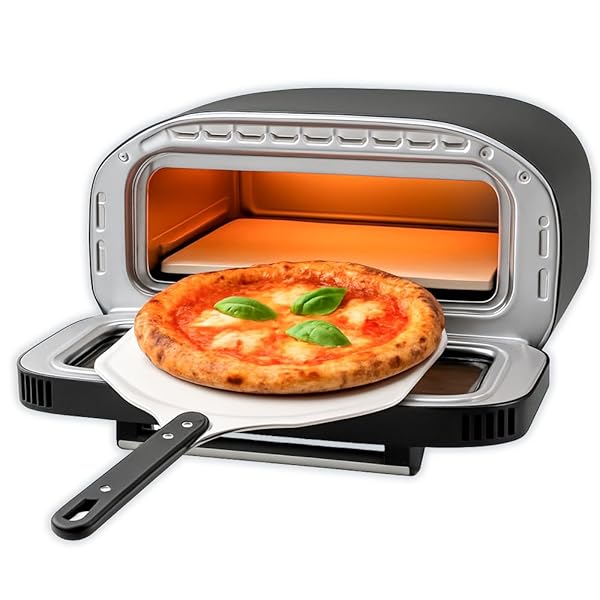 BEHOME Forno Pizza Elettrico, 430°C, Cuoce in 2 min, 420 W, Pala e Pietra Refrattaria incluse, cottura uniforme e modalità per pizza napoletana, romana, americana Behome