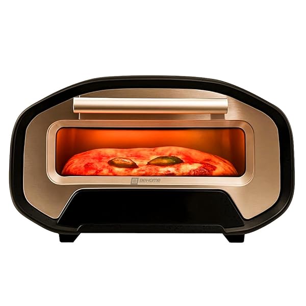 BEHOME Forno Pizza Elettrico, 430°C, Cuoce in 2 min, 420 W, Pala e Pietra Refrattaria incluse, cottura uniforme e modalità per pizza napoletana, romana, americana Behome