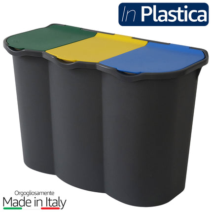 Belli & Forti Pattumiera Differenziata 3 Scomparti Unica – 80L – Raccolta Rifiuti Con Etichette E Separatori Belli & Forti