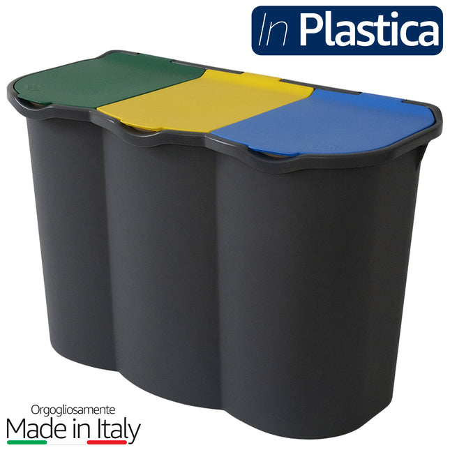 Belli & Forti Pattumiera Differenziata 3 Scomparti Unica – 80L – Raccolta Rifiuti Con Etichette E Separatori Belli & Forti