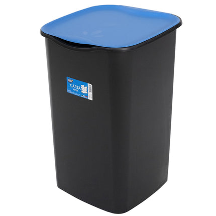 Belli & Forti Pattumiera Riciclo 50 Lt per Raccolta Carta, Coperchio Blu, Colore Nero, 37,5x36x53,5h cm