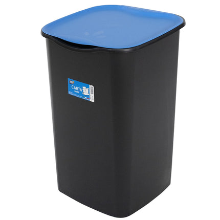 Belli & Forti Pattumiera Riciclo 50 Lt per Raccolta Carta, Coperchio Blu, Colore Nero, 37,5x36x53,5h cm