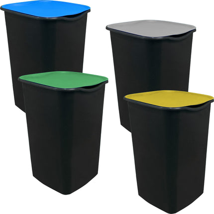 Set Pattumiere Riciclo con Coperchio Raccolta Differenziata Carta Vetro Plastica Indifferenziata 50 Litri, 15 Sacchetti, con Paletta e Appendiscope Colori Assortiti Belli & Forti