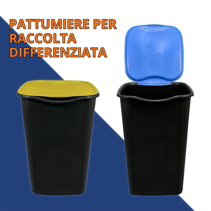 Set Pattumiere Riciclo con Coperchio Raccolta Differenziata Carta Vetro Plastica Indifferenziata 50 Litri, 15 Sacchetti, con Paletta e Appendiscope Colori Assortiti Belli & Forti