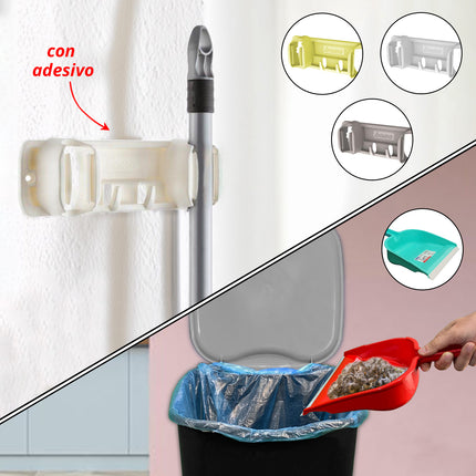 Set Pattumiere Riciclo con Coperchio Raccolta Differenziata Carta Vetro Plastica Indifferenziata 50 Litri, 15 Sacchetti, con Paletta e Appendiscope Colori Assortiti Belli & Forti