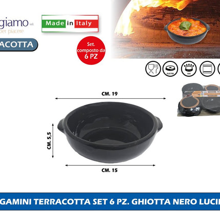 TEGAMINI TERRACOTTA CM.15 SET 6 PZ. GHIOTTA DIVERSI COLORI Nero Benegiamo