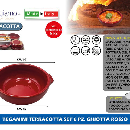 TEGAMINI TERRACOTTA CM.15 SET 6 PZ. GHIOTTA DIVERSI COLORI Rosso Benegiamo