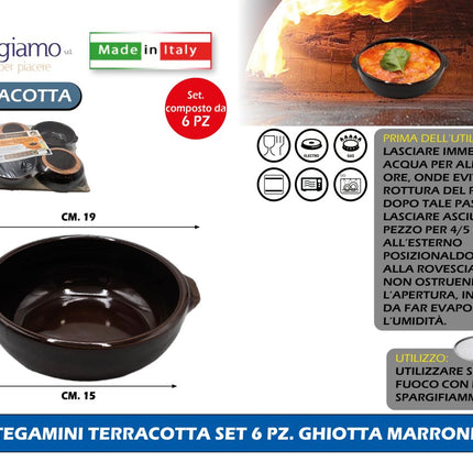 TEGAMINI TERRACOTTA CM.15 SET 6 PZ. GHIOTTA DIVERSI COLORI Marrone Benegiamo