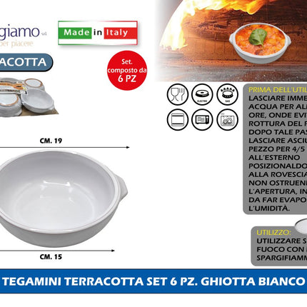 TEGAMINI TERRACOTTA CM.15 SET 6 PZ. GHIOTTA DIVERSI COLORI Bianco Benegiamo