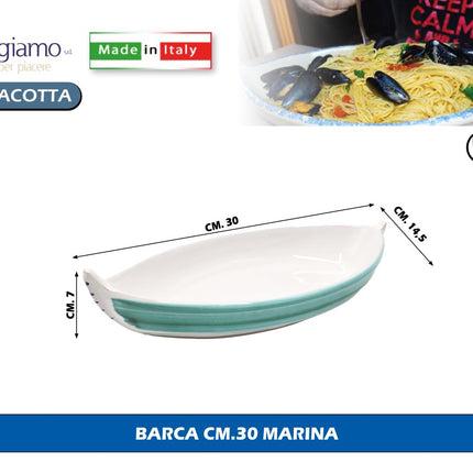 Pirofila Barca Terracotta Benegiamo Piatto Portata Pesce Forno Made in Italy