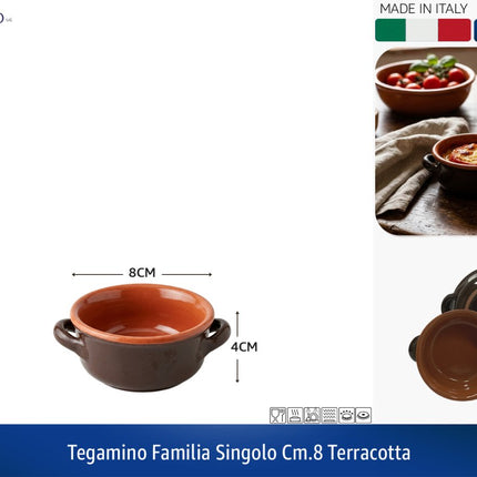 Tegamino Terracotta Benegiamo Familia 8cm Tegame Mini Monoporzione Forno Gas