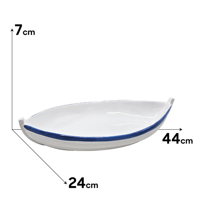 Benegiamo Benegiamo Piatto Barca 44X24X7H Cm In Terracotta Bianca Con Fascia Blu – Forno E Microonde – Made In Italy