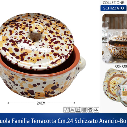 Casseruola in Terracotta con Coperchio Made in Italy - Linea Familia per Cucina Sana - Adatta a Forno e Gas Arancio - Bordeaux Ø 16 x 7h cm Benegiamo