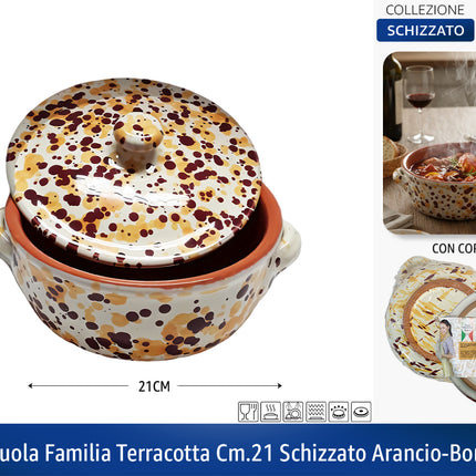 Casseruola in Terracotta con Coperchio Made in Italy - Linea Familia per Cucina Sana - Adatta a Forno e Gas Arancio - Bordeaux Ø 18 x 8h cm Benegiamo