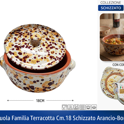 Casseruola in Terracotta con Coperchio Made in Italy - Linea Familia per Cucina Sana - Adatta a Forno e Gas Arancio - Bordeaux Ø 21 x 9h cm Benegiamo