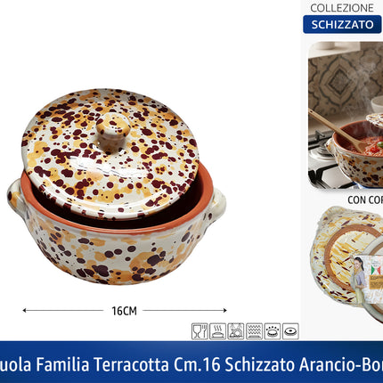 Casseruola in Terracotta con Coperchio Made in Italy - Linea Familia per Cucina Sana - Adatta a Forno e Gas Arancio - Bordeaux Ø 24 x 9h cm Benegiamo