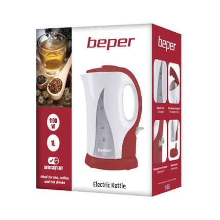 Beper Bollitore Elettrico 1L Senza Fili 900W Caraffa Graduata con Spegnimento Automatico Beper