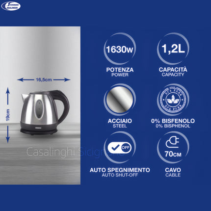 Beper Bollitore Elettrico 1,2 L in Acciaio Inox – Base 360°, Spegnimento Automatico, Filtro Anticalcare Beper