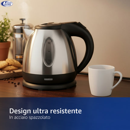 Beper Bollitore Elettrico 1,2 L in Acciaio Inox – Base 360°, Spegnimento Automatico, Filtro Anticalcare Beper