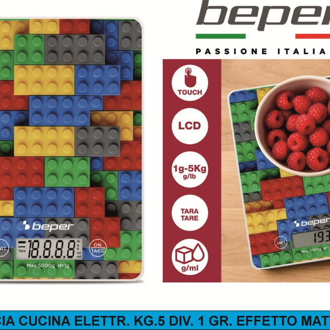 Bilancia Cucina Elettr. Kg.5 Div. 1 Gr. Effetto Mattoncini Beper