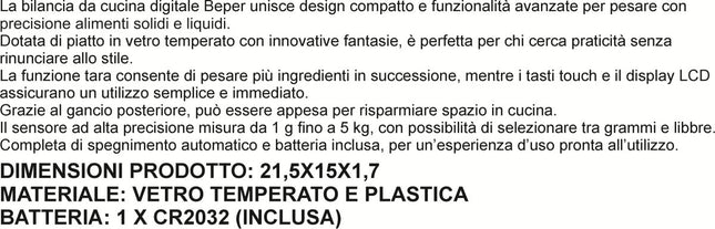 Bilancia Cucina Elettr. Kg.5 Div. 1 Gr. Effetto Mattoncini Beper