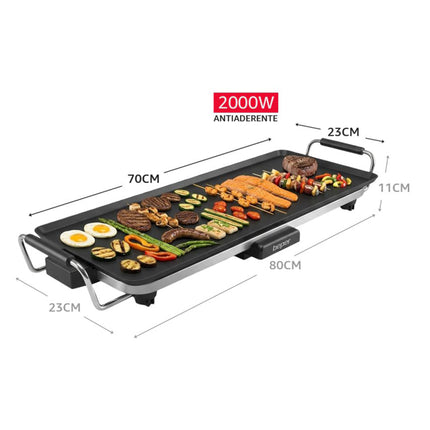 Piastra Teppanyaki Elettrica XL 2000W Grill Barbecue Antiaderente 70x23