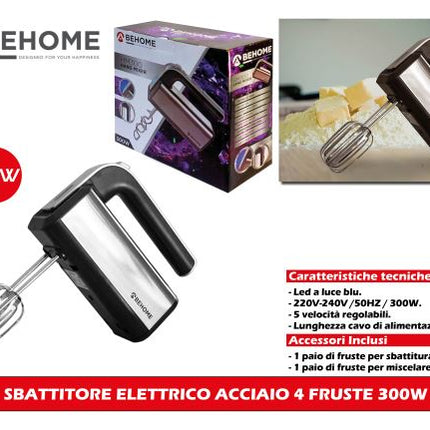 Beper Sbattitore Elettrico 4 Fruste 300W Acciaio Behome Beper