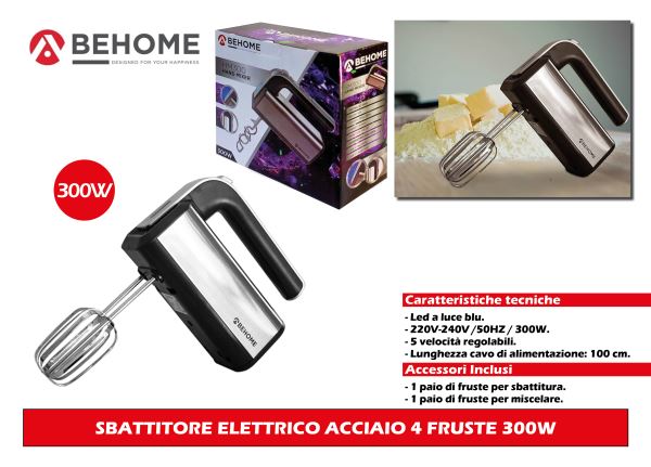 Beper Sbattitore Elettrico 4 Fruste 300W Acciaio Behome Beper