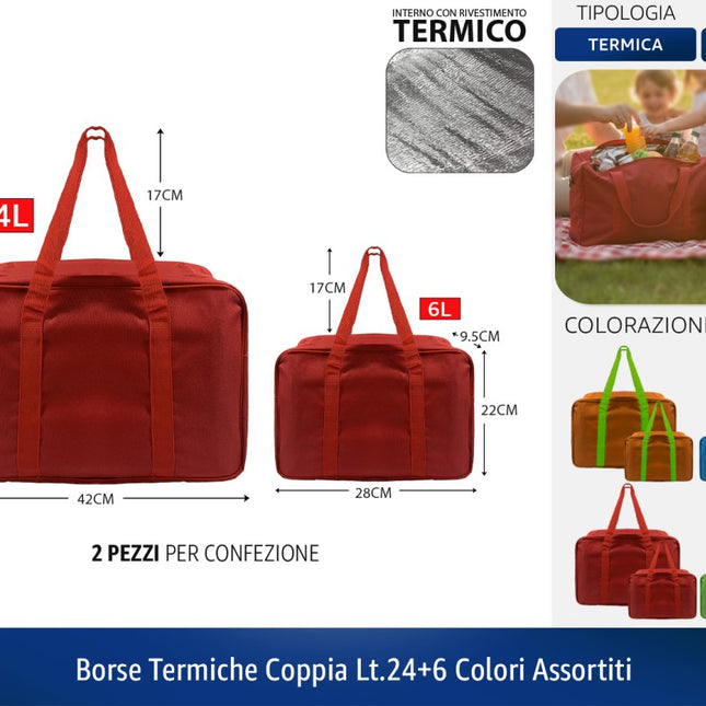 BORSE TERMICHE COPPIA LT.24+6 COLORI ASSORTITI Borella Casalinghi srl