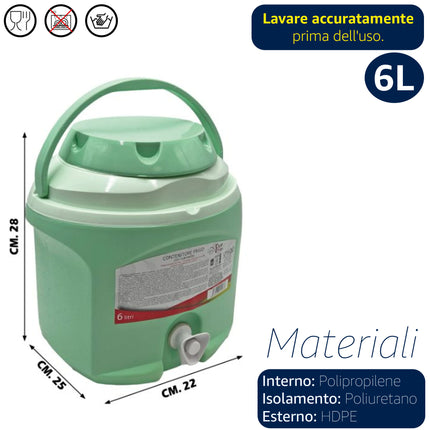 Distributore Acqua Ghiacciata Portatile | Tanica Termica con Rubinetto per Spiaggia e Campeggio | Isolamento Poliuretano Professionale | 3L - 6L - 9L Anti-Goccia Due Esse