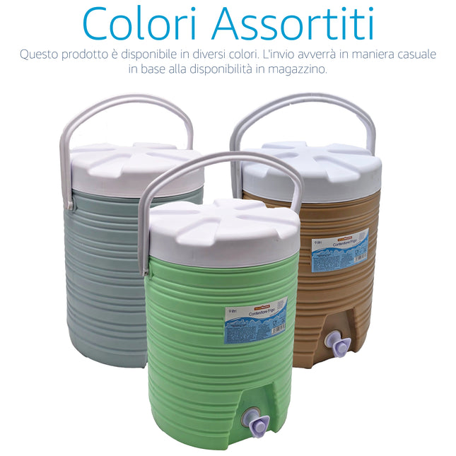 Bottiglia Frigo con Rubinetto 3L / 6L / 9L – Termica in Polipropilene Alimentare con Isolamento in Poliuretano, Colori Assortiti, da -8°C a +70°C per Campeggio, Spiaggia e Viaggio Due Esse