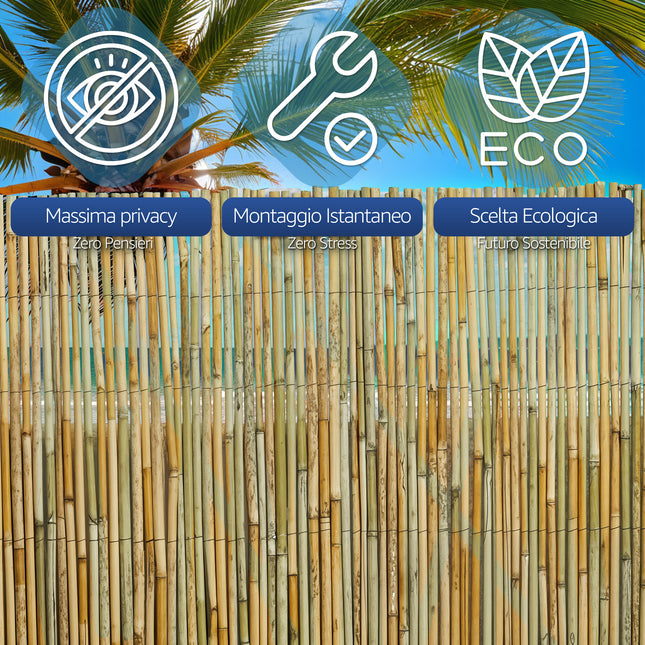 Canne Italia Arella in Bamboo Naturale, Ideale per Recinzioni Separè Coperture Spazi Privacy, Casa Giardino Mare Spiaggia, Utili per Creare Ombra Casalinghi Sicignano