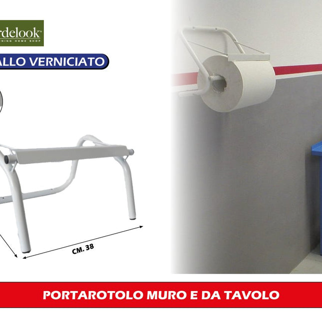 Biacchi Portarotolo Industriale Murale o da Tavolo 40×26×36 cm, Metallo Tubolare Ø20 mm, Verniciato Biacchi