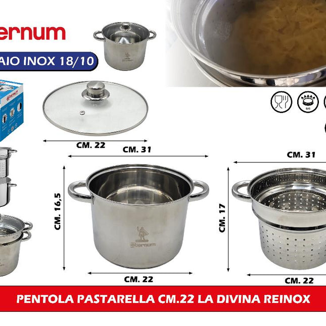 Pentola Pastarella Cm.22 La Divina Reinox X Induzione Aeternum