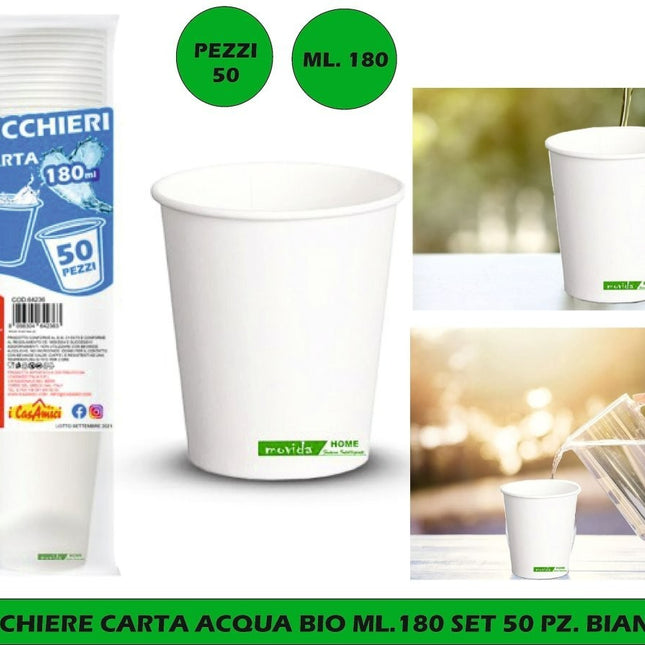 Bicchiere Carta Acqua Bio 180ml Bianco/Rosso Bianco I CasaAmici