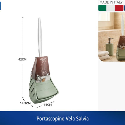Bama Portascopino Bagno Vela Salvia Made in Italy - Pratico Scopino in Polipropilene, Design Elegante e Funzionale, Ideale per Spazio Esterno, Scope e Attrezzi da Giardino
