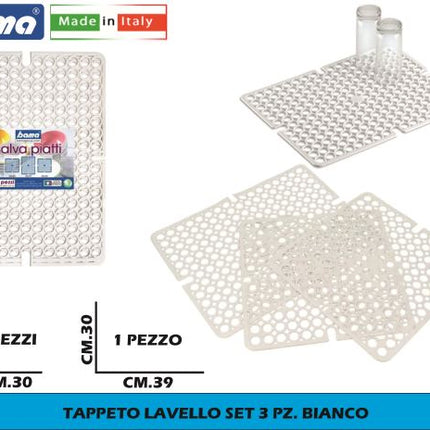 Bama Tappeto Lavello Set 3 Pezzi: Essenziale Per La Tua Cucina Bianco