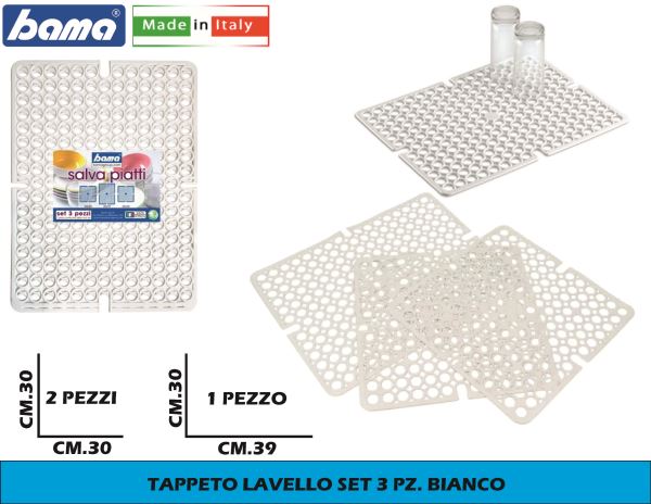 Bama Tappeto Lavello Set 3 Pezzi: Essenziale Per La Tua Cucina Bianco