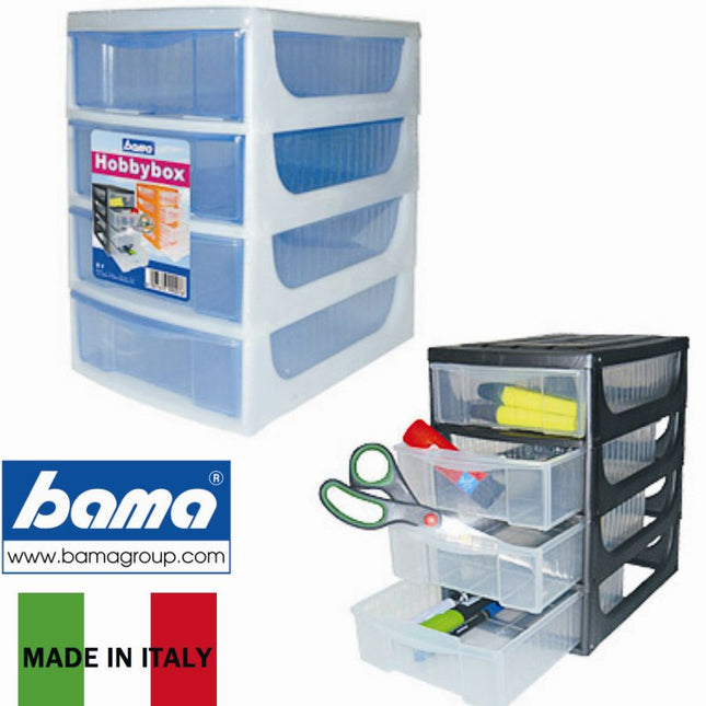 Bama Cassettiera Da Tavolo 4 Cassetti – Hobby Box Compatta Per Ufficio O Casa, Colori Assortiti