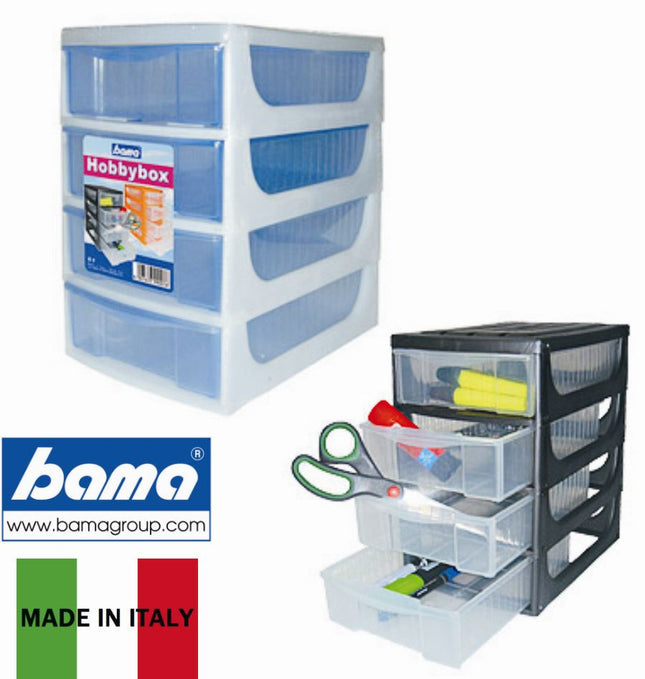 Bama Cassettiera Da Tavolo 4 Cassetti – Hobby Box Compatta Per Ufficio O Casa, Colori Assortiti Bama