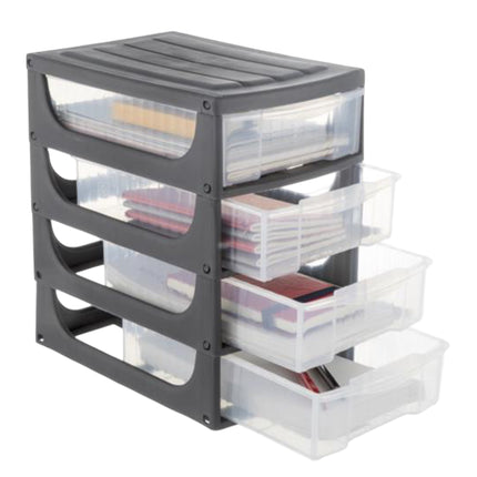 Bama Cassettiera da Tavolo 4 Cassetti – Hobby Box Compatta per Ufficio o Casa, Colori Assortiti