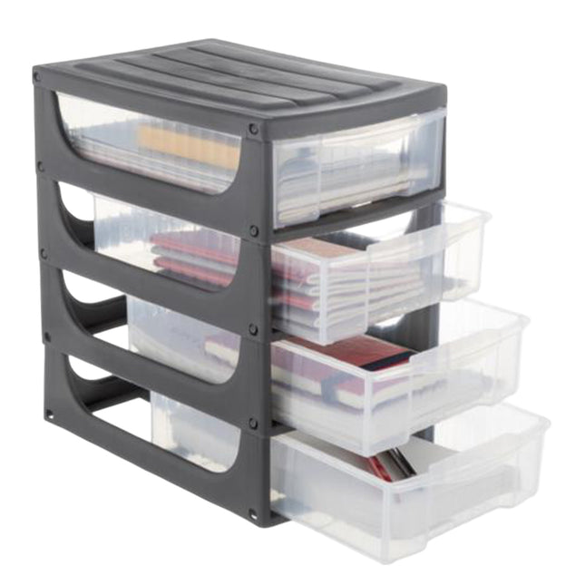 Bama Cassettiera da Tavolo 4 Cassetti – Hobby Box Compatta per Ufficio o Casa, Colori Assortiti