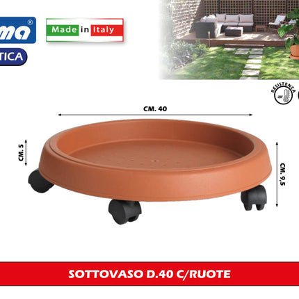 Bama Sottovaso Con Ruote In Plastica Rotondo Per Piante E Vasi, Pratico E Funzionale