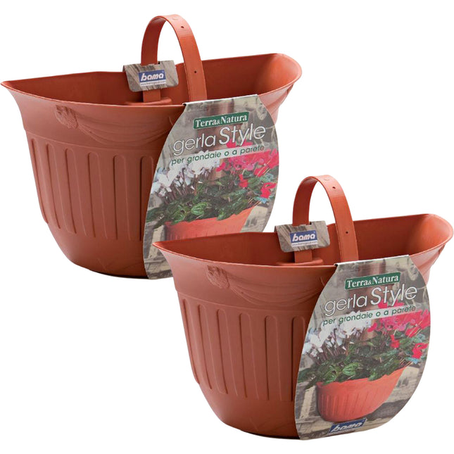 Bama Set 2 Gerle Style da 5 Lt Colore Terracotta – Doppio Aggancio per Parete o Grondaia, Resistenti Esterno