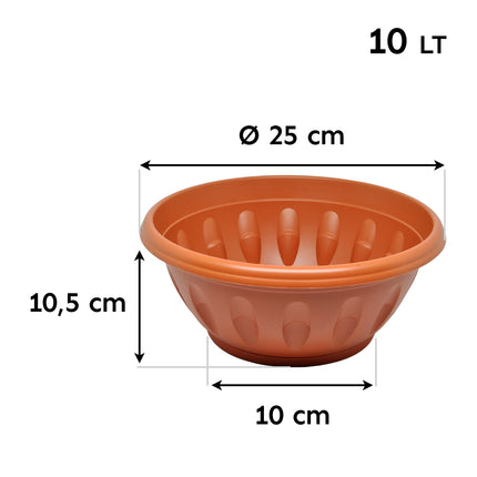 Bama Vaso Ciotola Alba Rotondo Basso Plastica Terracotta Con Sottovaso Per Piante