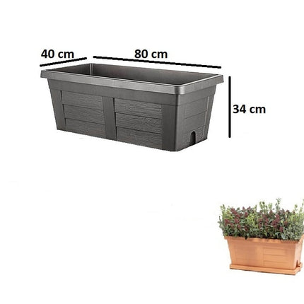 Bama Fioriera Effetto Legno: Vaso Antracite Cm 80X40X34H Senza Sottovaso