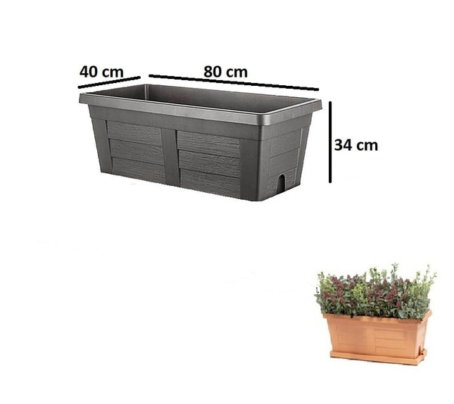 Bama Fioriera Effetto Legno: Vaso Antracite Cm 80X40X34H Senza Sottovaso Bama