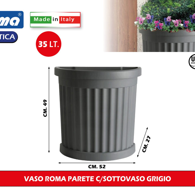 Bama Vaso Roma Tondo Con Sottovaso 35 Lt Resistente Per Esterni