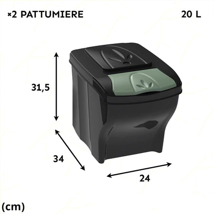 Bama Pattumiera Poker Office Set 2 Pezzi: Soluzione Raccolta Differenziata Lt 20