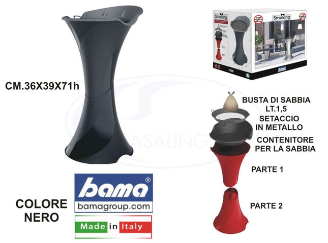 Bama Posacenere Da Terra Smoking - Elegante E Sicuro, 36X39X71H Cm, Nero, Per Locali Pubblici Bama